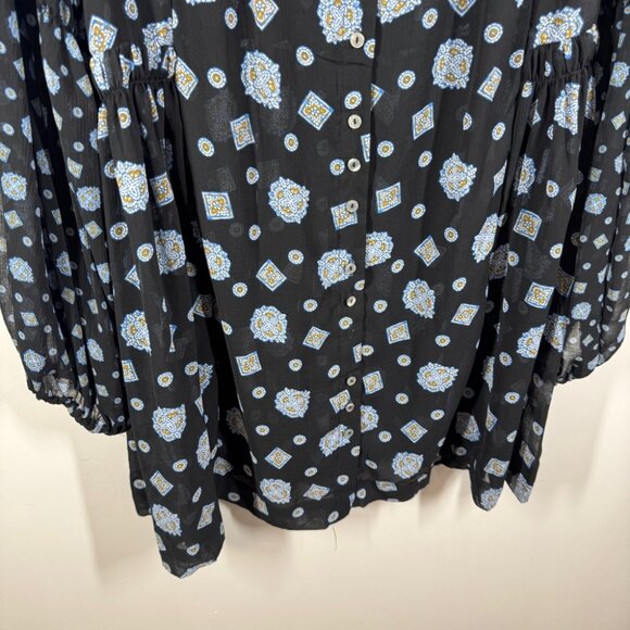 Free People Boho Turn Turn Sheer Mini Dress Size M Printed Festival  Peasant - Picture 8 of 15